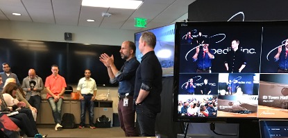 Early town hall with a basic presentation setup