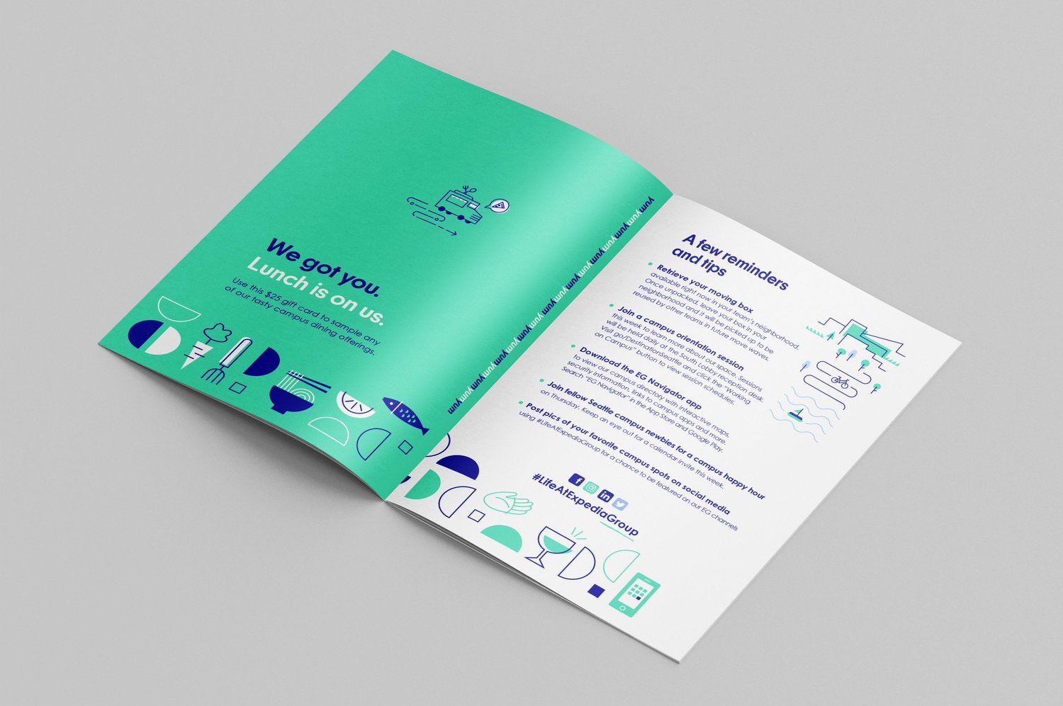 Welcome Week pamphlet designed for Expedia Group employees