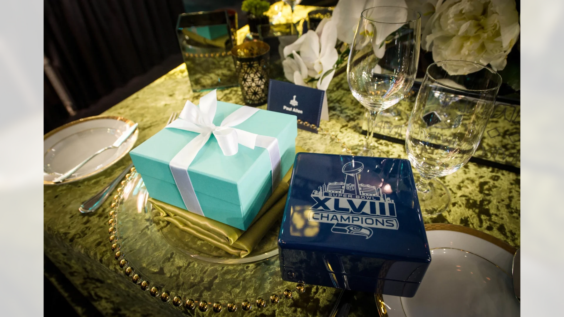 The Tiffany ring box at the Seahawks ceremony